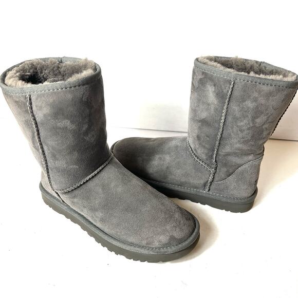 UGG Australia Gray Suede Winter Boots Sheepskin Lining Women Size 7 Pull On Shoe - Picture 1 of 11